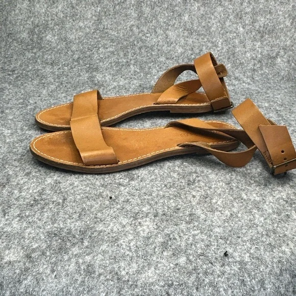 Madewell Boardwalk Sandals Women's 8 Brown Tan Leather Ankle Strap Strappy Cross - Picture 3 of 13